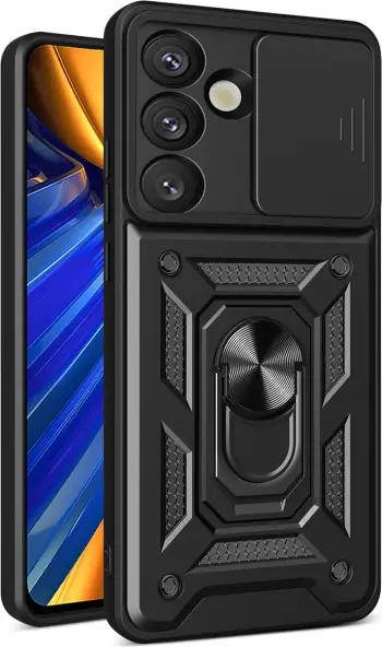 Mbështjellës Hurtel Hybrid Armor Camshield me stand dhe kapak kamere për Nothing Phone (3a) 5G, i zi