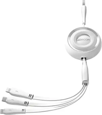 Kabllo karikimi 3-në-1 Joyroom S-A40, 1m, USB-A në USB-C / Lightning / microUSB, Bardhë
