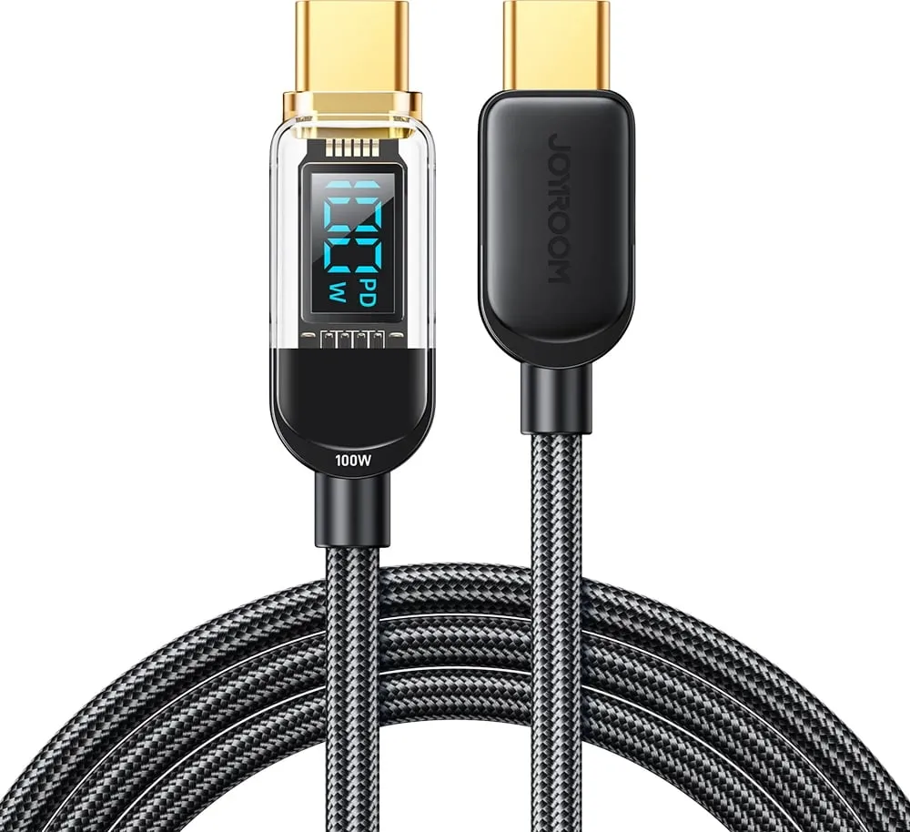 Kabllo USB-C/USB-C Joyroom A4 S-CC100A4 me ekran LED, 1.2m, 100W, e zezë - 1
