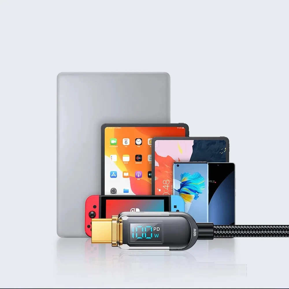 Kabllo USB-C/USB-C Joyroom A4 S-CC100A4 me ekran LED, 1.2m, 100W, e zezë - 12