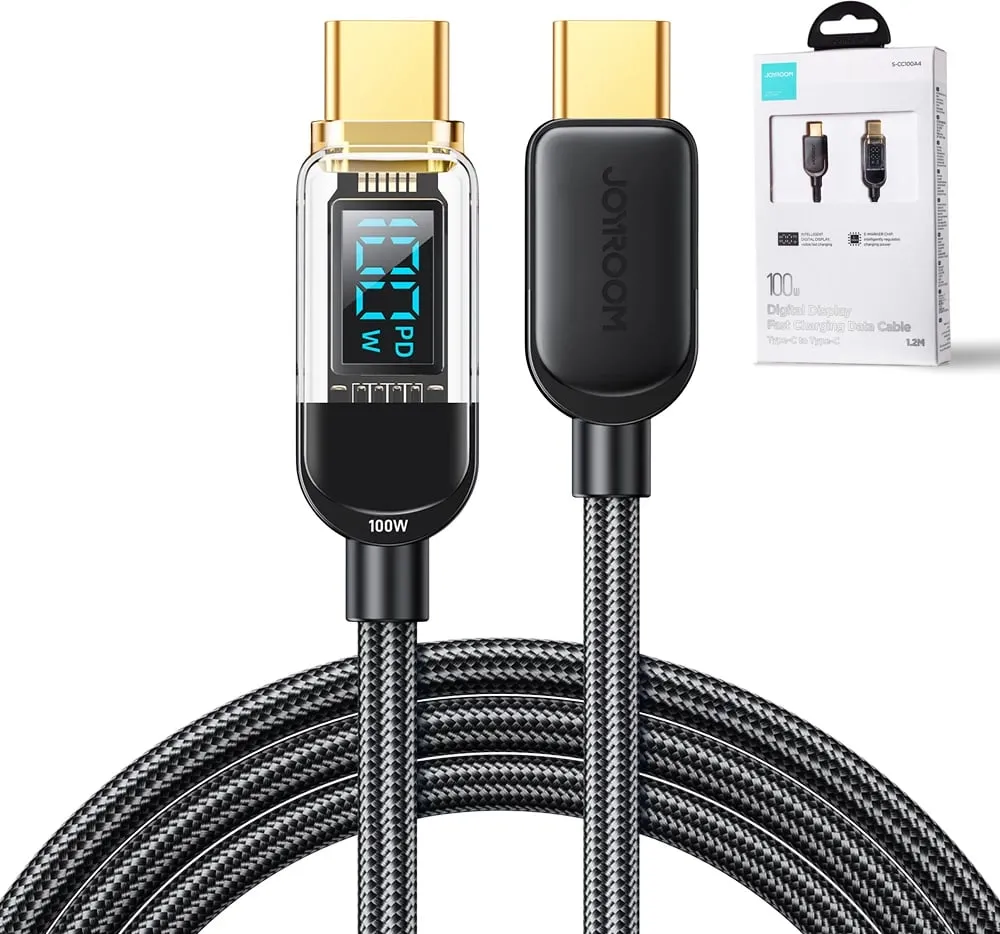 Kabllo USB-C/USB-C Joyroom A4 S-CC100A4 me ekran LED, 1.2m, 100W, e zezë - 4