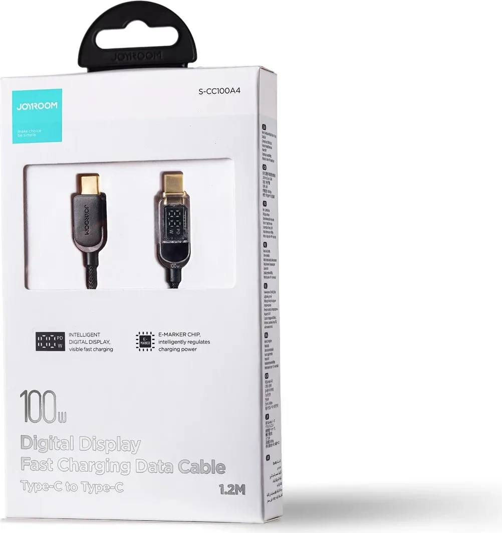 Kabllo USB-C/USB-C Joyroom A4 S-CC100A4 me ekran LED, 1.2m, 100W, e zezë - 5