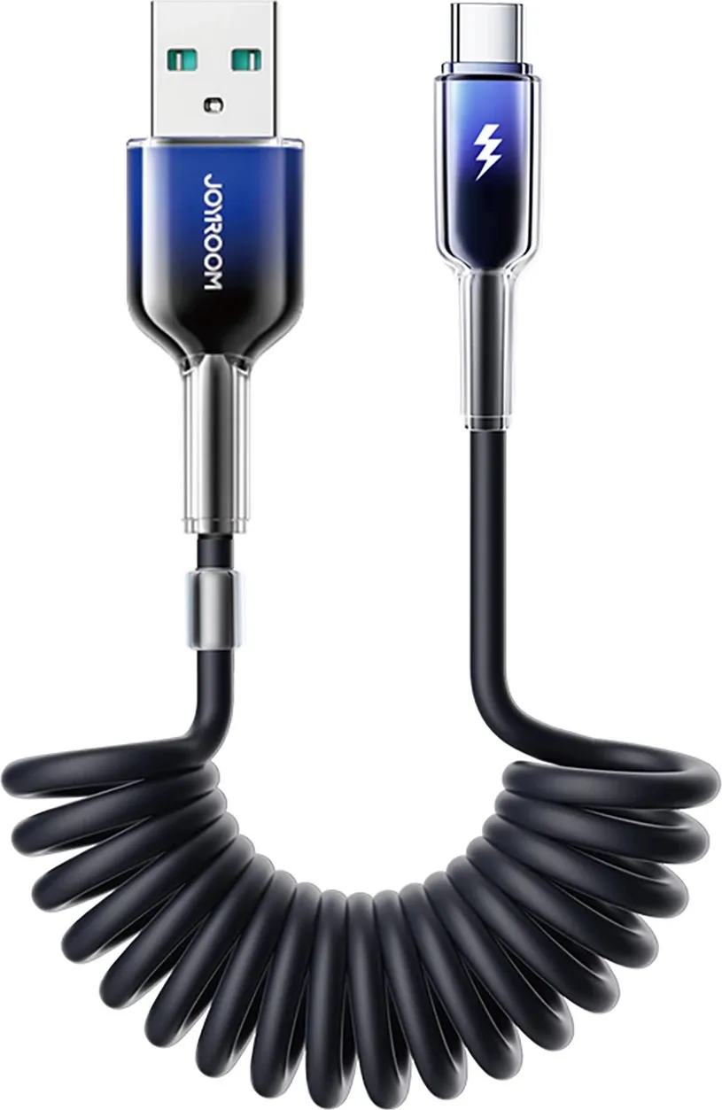 Kabllo spiral USB-A në USB-C Joyroom S-A43 Crystal-Clear Series, 1.5m, 3A, e zezë - 1