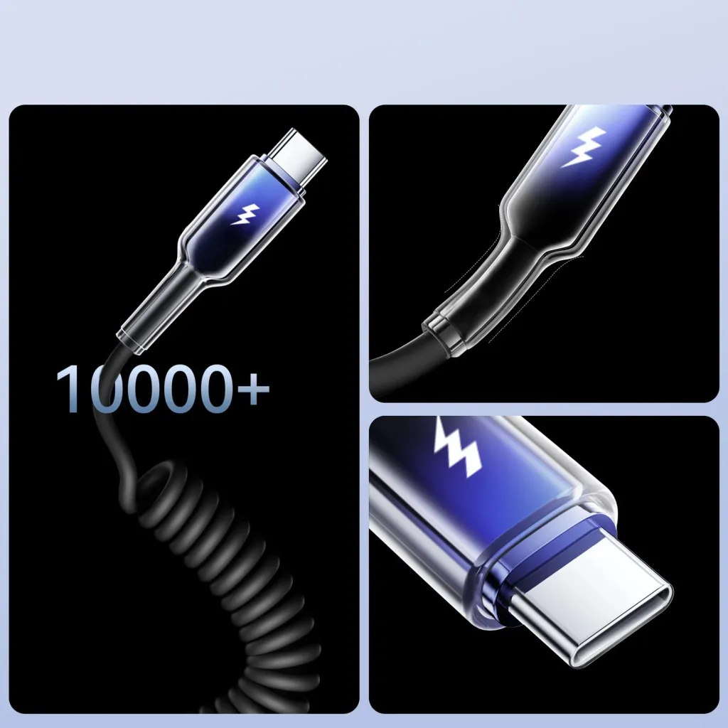 Kabllo spiral USB-A në USB-C Joyroom S-A43 Crystal-Clear Series, 1.5m, 3A, e zezë - 7