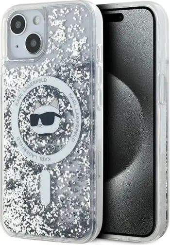 Mbështjellës Karl Lagerfeld Liquid Glitter Choupette Head MagSafe për iPhone 14/15/13, Transparent