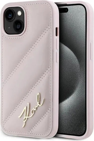 Mbështjellës Karl Lagerfeld Diagonal Quilted Script për iPhone 14/15/13, Rozë - 1