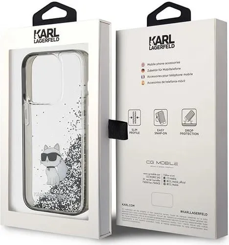 Mbështjellës Karl Lagerfeld Liquid Glitter Choupette për iPhone 15 Pro Max, Transparent/Silver - 2