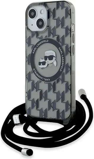 Mbështjellës Karl Lagerfeld IML Crossbody Monogram Karl & Choupette Head MagSafe për iPhone 15/14/13, i zi