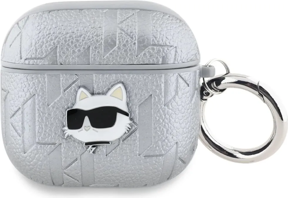 Mbështjellës Karl Lagerfeld Monogram Choupette Head për AirPods 4, argjendtë - 1