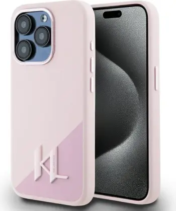 Mbështjellës Karl Lagerfeld Silicone Shadow Metal Initial MagSafe për iPhone 15 Pro, Rozë