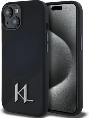 Mbështjellës Karl Lagerfeld Silicone Shadow Metal Initial MagSafe për iPhone 15, i zi