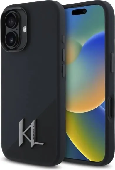 Mbështjellës Karl Lagerfeld Silicone Shadow Metal Initial MagSafe për iPhone 16, Zi - 1