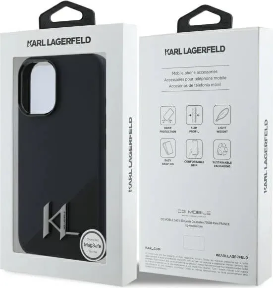 Mbështjellës Karl Lagerfeld Silicone Shadow Metal Initial MagSafe për iPhone 16, Zi - 2