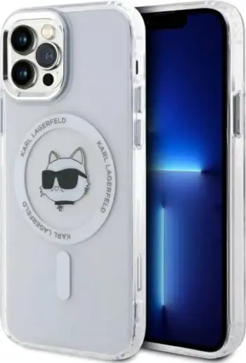 Mbështjellës Karl Lagerfeld IML Metal Choupette Head MagSafe për iPhone 12/12 Pro, Bardhë