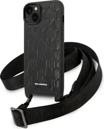 Mbështjellës Karl Lagerfeld KLHCP14MSTMK për iPhone 14 Plus 6.7", Monogram Plaque Logo, me rrip, i zi