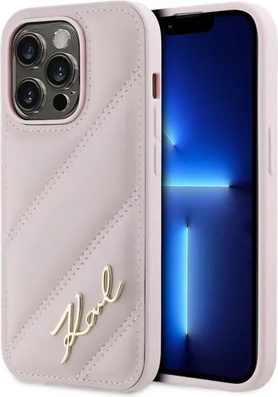 Mbështjellës Karl Lagerfeld Diagonal Quilted Script për iPhone 14 Pro, Rozë - 1