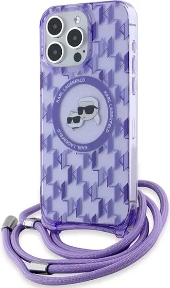 Mbështjellës Karl Lagerfeld IML Crossbody Monogram Karl & Choupette Head MagSafe për iPhone 15 Pro, vjollcë