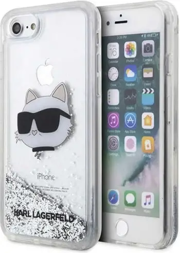 Mbështjellës Karl Lagerfeld KLHCI8LNHCCS për iPhone 7/8/SE 2020/2022, Glitter Choupette, Argjendtë