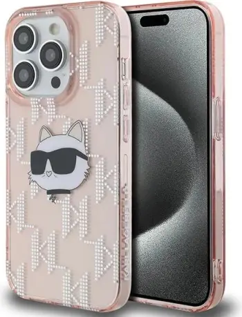 Mbështjellës Karl Lagerfeld IML Choupette Head & Monogram për iPhone 14 Pro, Rozë