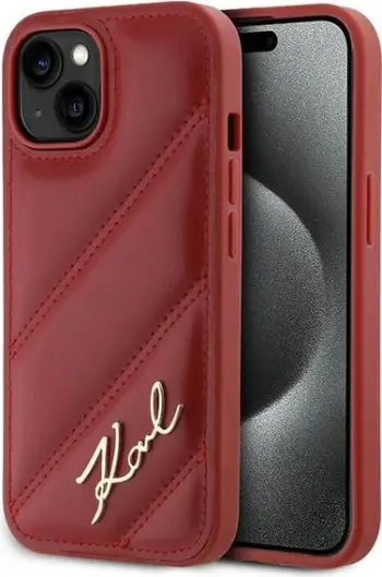 Mbështjellës Karl Lagerfeld Diagonal Quilted Script për iPhone 15/14/13, e kuqe