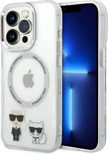 Mbështjellës Karl Lagerfeld Karl & Choupette Aluminum Magsafe për iPhone 14 Pro Max 6.7", Transparent