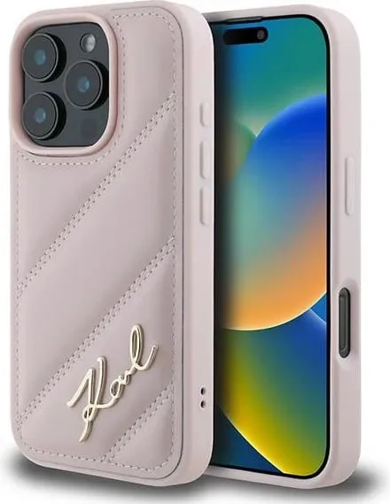 Mbështjellës Karl Lagerfeld Quilted Signature për iPhone 16 Pro Max, Rozë - 1
