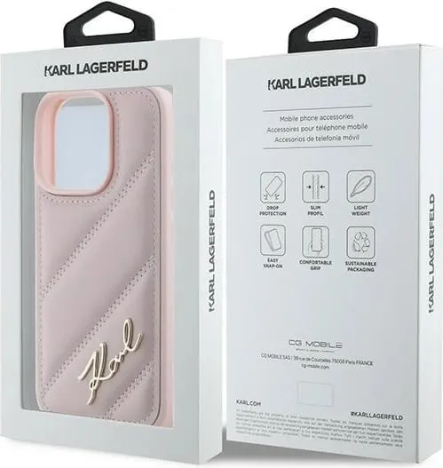Mbështjellës Karl Lagerfeld Quilted Signature për iPhone 16 Pro Max, Rozë - 2