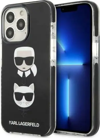 Mbulesë telefoni Karl Lagerfeld Karl&amp;Choupette Head për iPhone 13 Pro 13 6.1", hardcase, e zezë