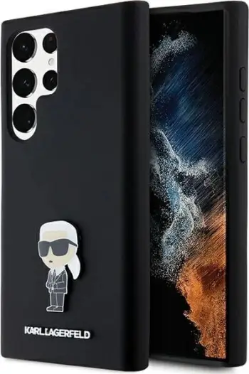 Mbështjellës Karl Lagerfeld Silicone Ikonik Metal Pin për Samsung Galaxy S23 Ultra, i zi