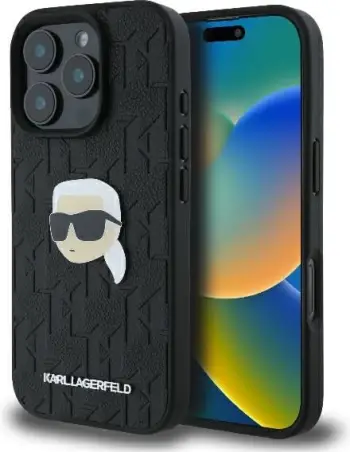 Mbështjellës Karl Lagerfeld Monogram Karl Head Pin për iPhone 16 Pro 6.3", Zi