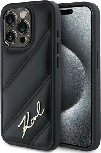 Mbështjellës Karl Lagerfeld Diagonal Quilted Script për iPhone 13 Pro Max, i zi