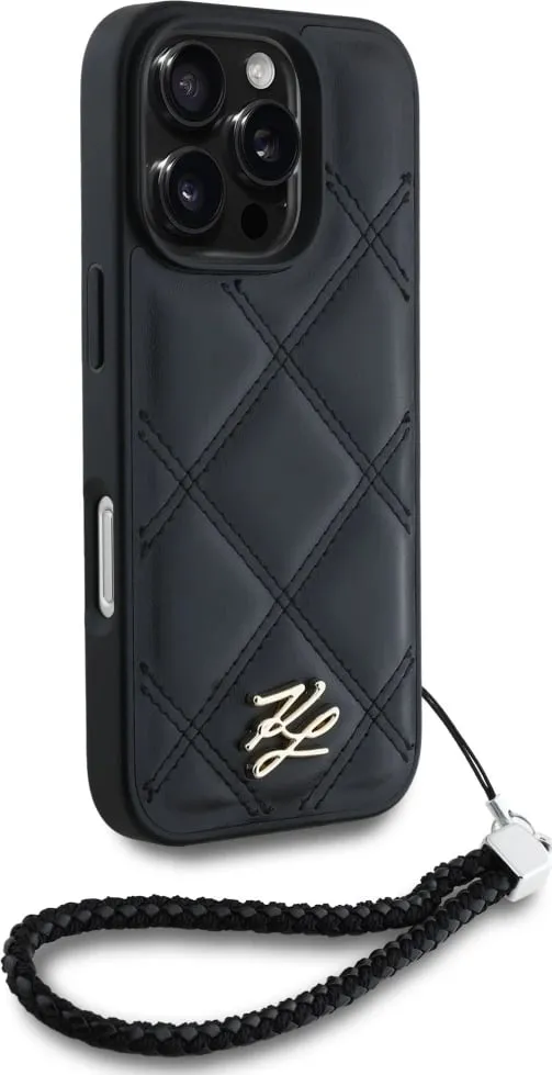 Mbështjellës Karl Lagerfeld Quilted Initial Logo & Chain Strap për iPhone 16 Pro Max, i zi - 3