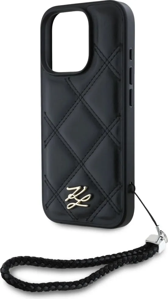 Mbështjellës Karl Lagerfeld Quilted Initial Logo & Chain Strap për iPhone 16 Pro Max, i zi - 5