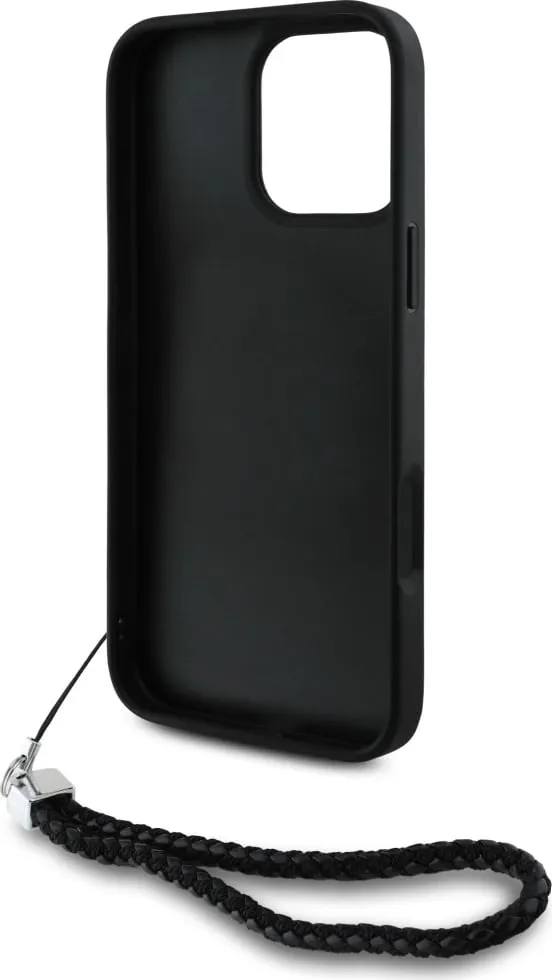 Mbështjellës Karl Lagerfeld Quilted Initial Logo & Chain Strap për iPhone 16 Pro Max, i zi - 6