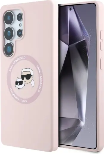 Mbështjellës Karl Lagerfeld Silicone Double Heads And Circle MagSafe për Samsung Galaxy S25 Ultra, Rozë