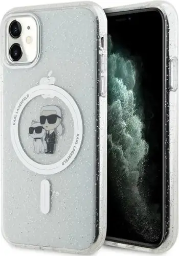 Mbështjellës Karl Lagerfeld KLHMN61HGKCNOT për iPhone 11/XR, Karl&Choupette Glitter MagSafe, Transparent