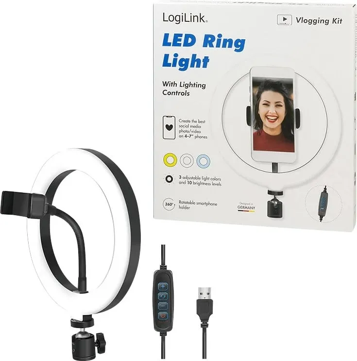 Dritë unazore LED LogiLink AA0151, 1.8m, USB, e zezë - 9