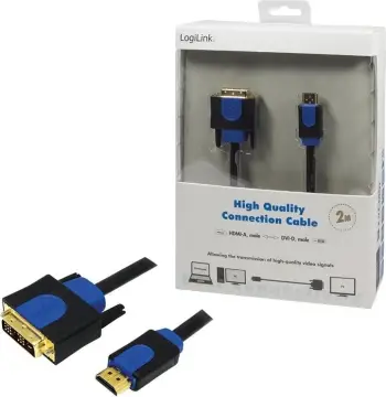 Kabllo HDMI në DVI-D LogiLink CHB3102, 2m, mashkull/mashkull, e zezë/blu