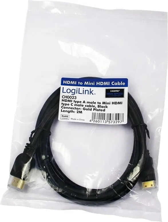 Kabllo HDMI LogiLink CH0023, 2m, HDMI Type A në HDMI Type C, e zezë - 1