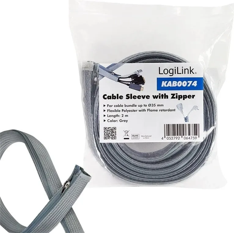 Shirit elastik për organizimin e kabllove LogiLink, 2.0m x 50mm, gri - 3