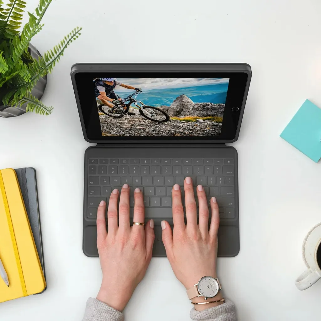 Mbështjellës me tastierë Logitech Rugged Folio për iPad 7/8, AZERTY, grafit - 8