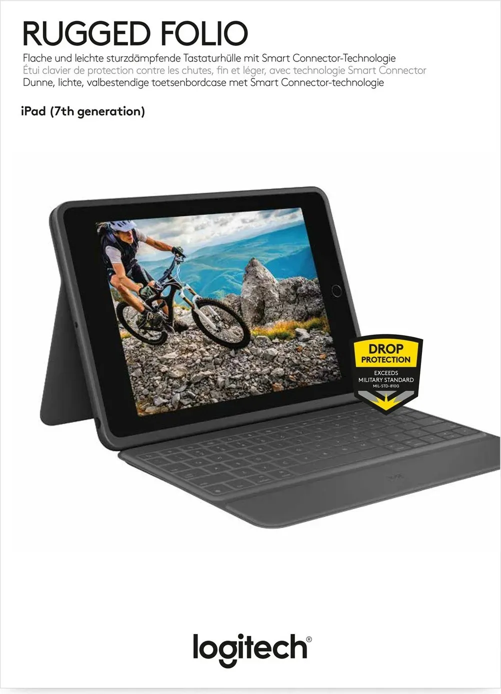 Mbështjellës me tastierë Logitech Rugged Folio për iPad 7/8, AZERTY, grafit - 10