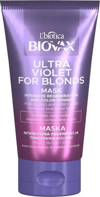 Maskë flokësh L'BIOTICA Biovax Ultra Violet For Blonds, tonifikuese rigjeneruese, për flokë biond dhe gri, 150ml