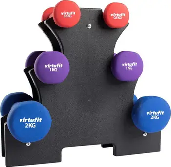 Set pesha dore VirtuFit Neoprene Dumbbell, me mbajtëse, shumëngjyrëshe