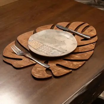 Set nënshtruesish tavoline prej druri (6 copë), Hermia, Monstera, ngjyrë arre