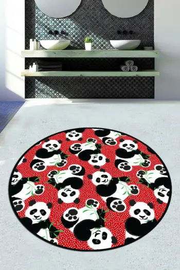 Tapet banje i rrumbullakët, dizajn panda, shumëngjyrësh, 140cm