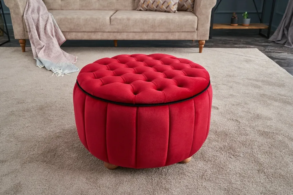 Puf i kuq prej kadifeje, Atelier del Sofa, Jasmin - 1