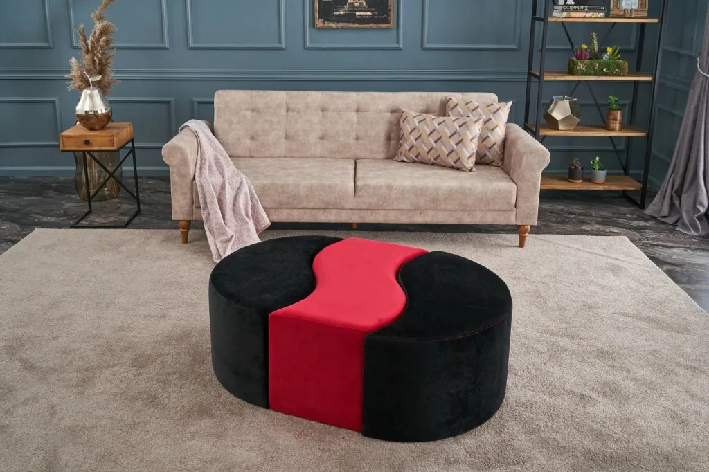 Puf Atelier del Sofa Alya, ngjyrë e zezë dhe e kuqe - 1