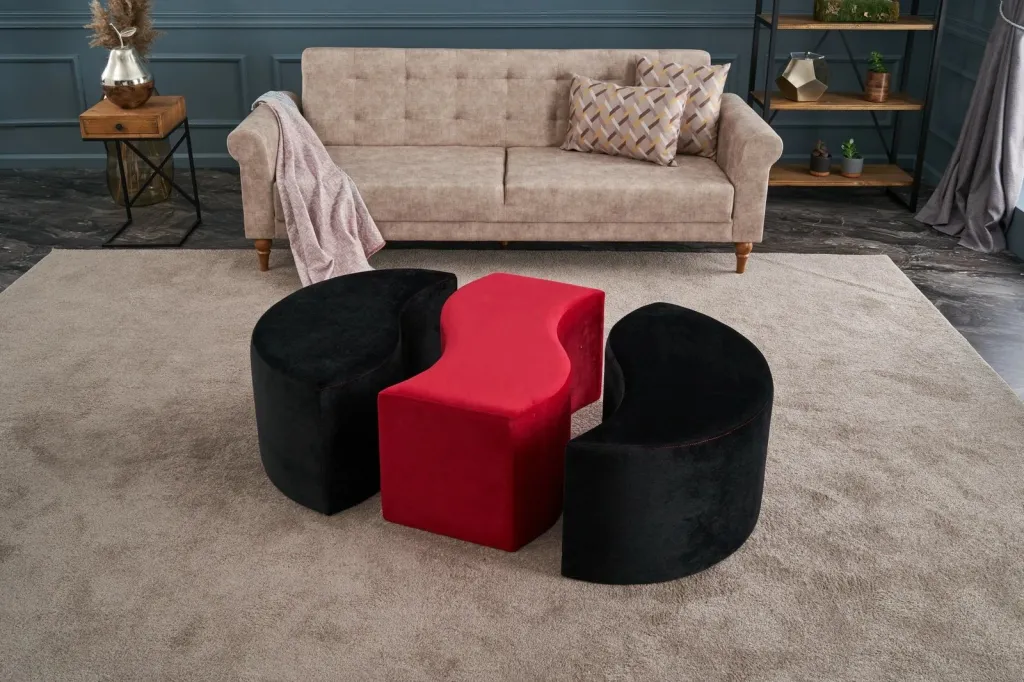 Puf Atelier del Sofa Alya, ngjyrë e zezë dhe e kuqe - 2