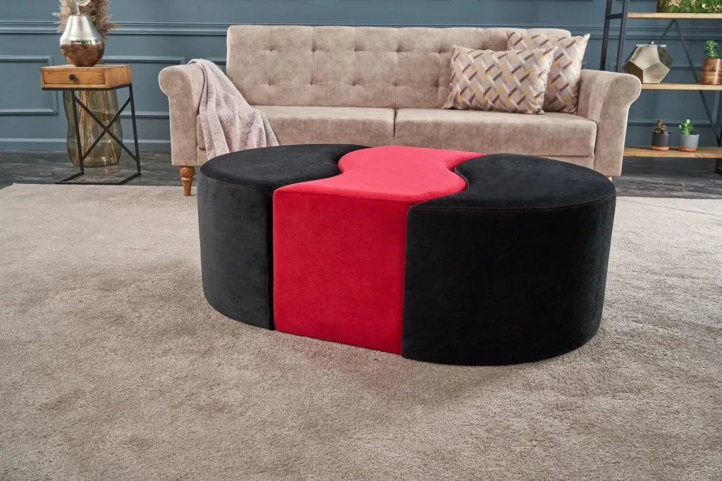 Puf Atelier del Sofa Alya, ngjyrë e zezë dhe e kuqe - 3